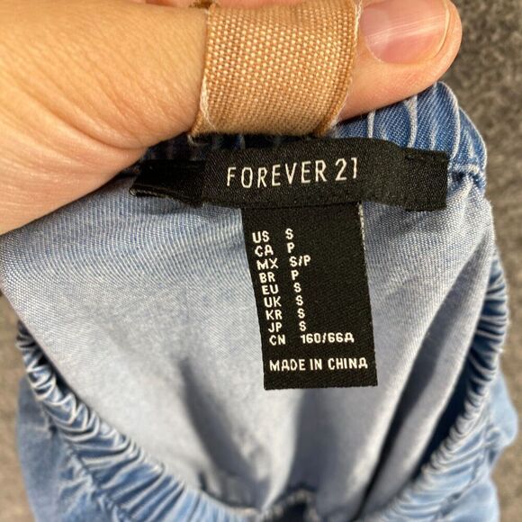 5/$45Forever 21 Jumpsuit Women S Small Blue Strapless Drawstring Belted Straight - Picture 6 of 7